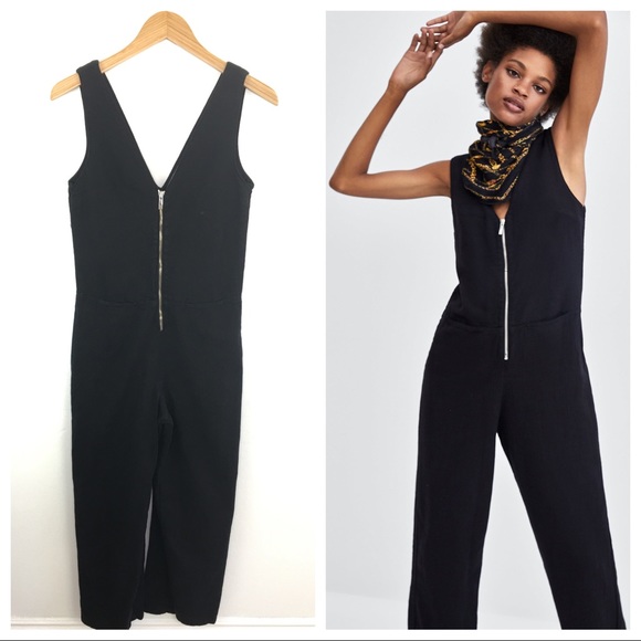 Zara Pants - Zara jumpsuit black tencel denim zip front xs